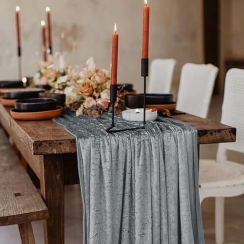 Velvet Table Runner 10ft Extra Long,Soft Luxury Table Runner 1 Pack-10FT Grey - Picture 6 of 7