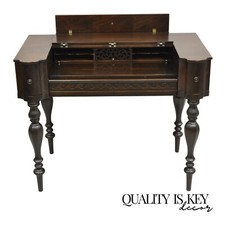 Antique Victorian Mahogany Spinet Piano Style Flip Top Secretary Writing Desk