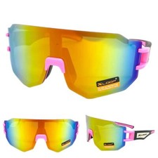 Oversized WRAP AROUND Cycling Skiing Running Shield SUN GLASSES Large Pink Frame