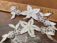 appliques embroidered 1.75x4.75" flowers beads hand sewn 1pc