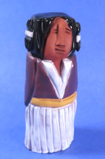 Keena Signed Native American Indian Clay Figurine 4  Mother w/ Baby Papoose