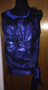 Robert Rodriguez Blue Black 100%  Silk Sleeveless Top Size 8