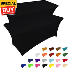 2 Pack 6FT Table Cloth for Rectangular Fitted Events Stretch Black Table Covers