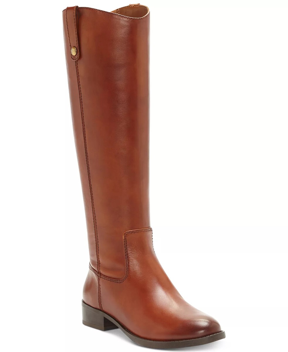 Fawne Wide-Calf Riding Leather Boots, COGNAC Size