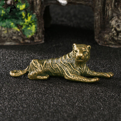 Copper Lying Tiger Figurines Miniatures Tea Pets Small Statue Home Decor