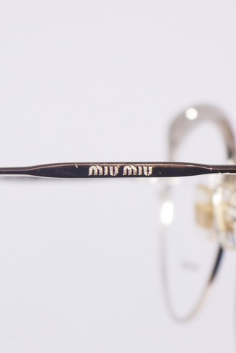 Miu Miu MU 50RV Eyeglasses Pale Gold Butterfly Frame Demo Lens 140 Semi Rimless - Picture 6 of 12