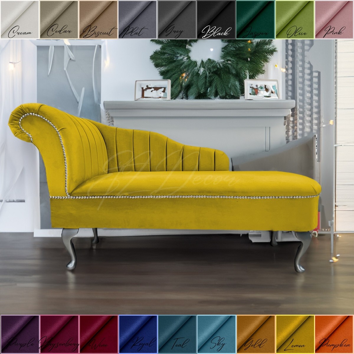 Chaise Longue Chesterfield Sofa Lemon Yellow Accent Chair Senna Stripe  Lounge