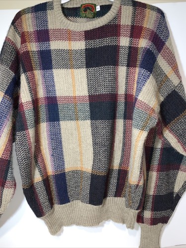 Pure Wool Sweater Men's Plaid LG Ski 