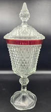 INDIANA GLASS 15 1/2" Pedestal Covered Candy-Nut Compote Diamond Point