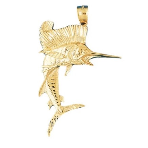 14k Yellow Gold Sailfish Marlin Pendant 