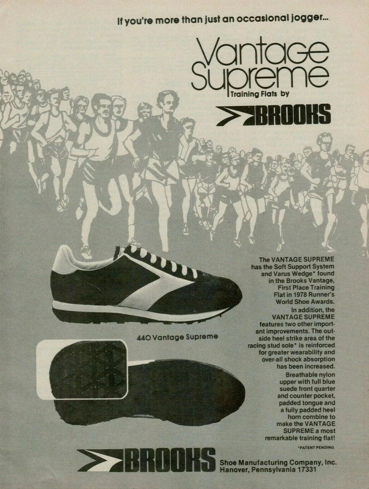 Chaussures de course Brooks Training Flats Vantage Supreme 440 1978 vintage print annonce