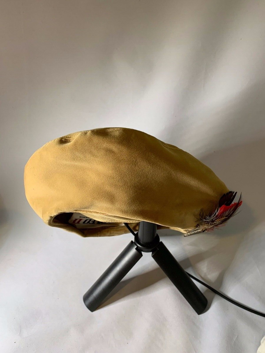 Vintage Adolfo II Brown Velvet Beret Hat with Feather Accent  display picture 1