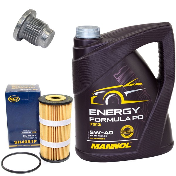 MotoröL Set 5W-40 5 Liter + ÖLfilter SH 4081 P + Schraube FüR Mercedes Opel 2.3-image