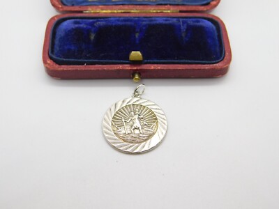 Sterling Silver Lined Edge St Christopher Travel Charm Pendant Vintage c1970