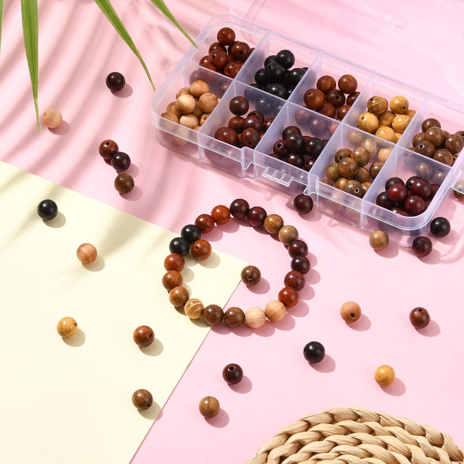 200x 8-8.5mm Assorted Color Wooden Beads Large Hole Wood Beads Bulk for DIY