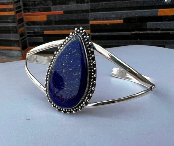 Brazalete de piedra de lapislázuli hecho a mano de plata de ley 925 ropa de fiesta brazalete Si64 Foto 3 de 4