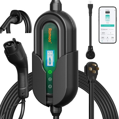 Romaa Level 2 EV Charger for Tesla, WiFi APP, 32A Portable EV Mobile Charger