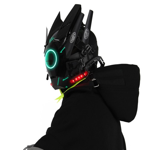 Futuristische Cybermaske mit LED-Leuchten für Cosplay und Techwear Mode - Bild 43 von 80