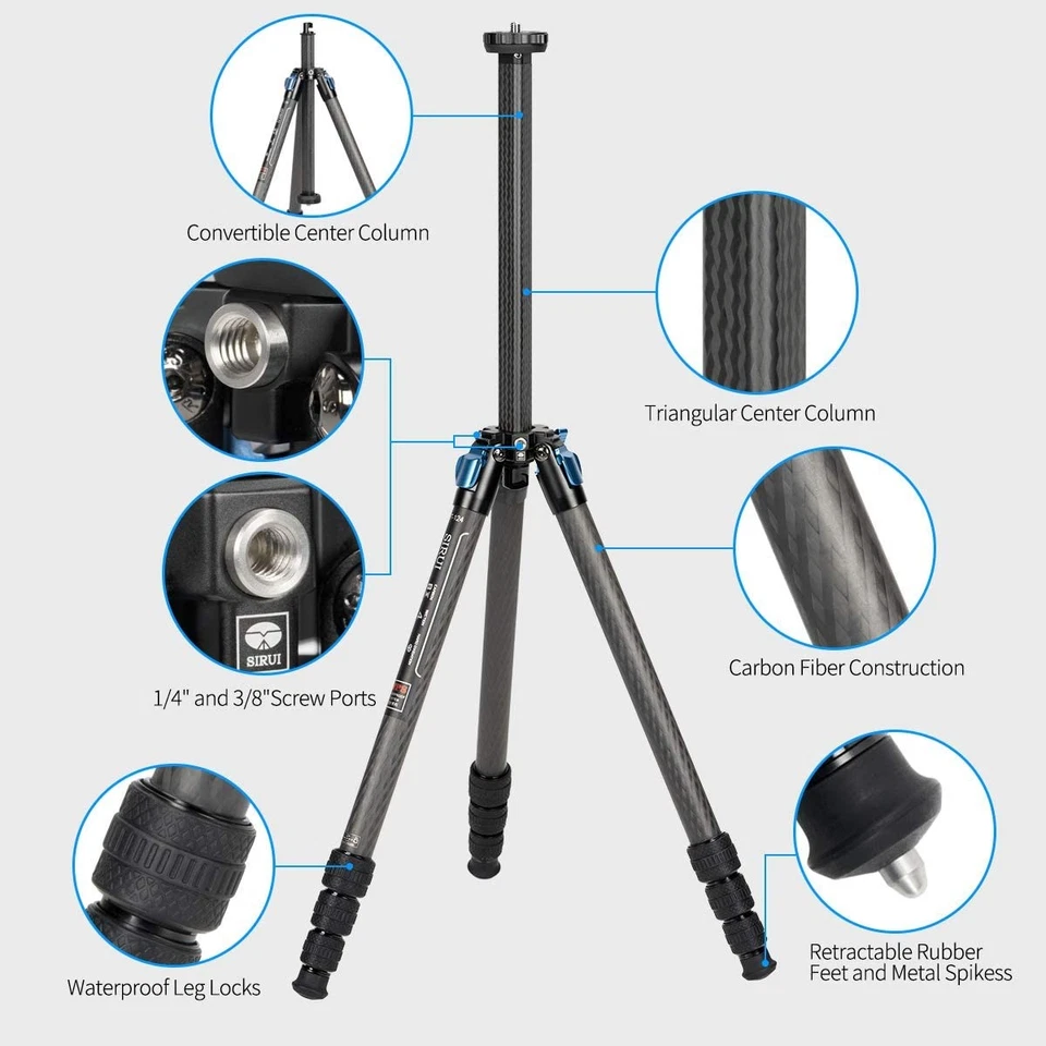 Sirui Carbon Fiber Tripod Kits with Triangular Column 26.5 LB Load (ST125+K10X) - Image 3 of 4