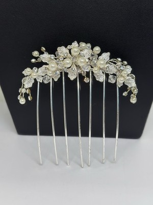 Rhinestone Bride Wedding Hair Comb Silver Pearl CZ Bridal  display picture 2