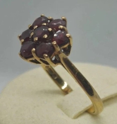 Vintage Cluster-Ring 9 kt Gelbgold & Granat, Größe P1/2 UK/7,75 US. 2,7gr, - Bild 5 von 10