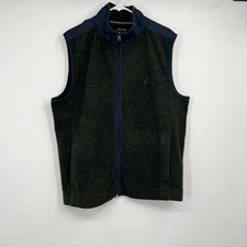 Mens Nautica Forest Green Full Zip Fleece Outdoor Vest XL Preppy Casual