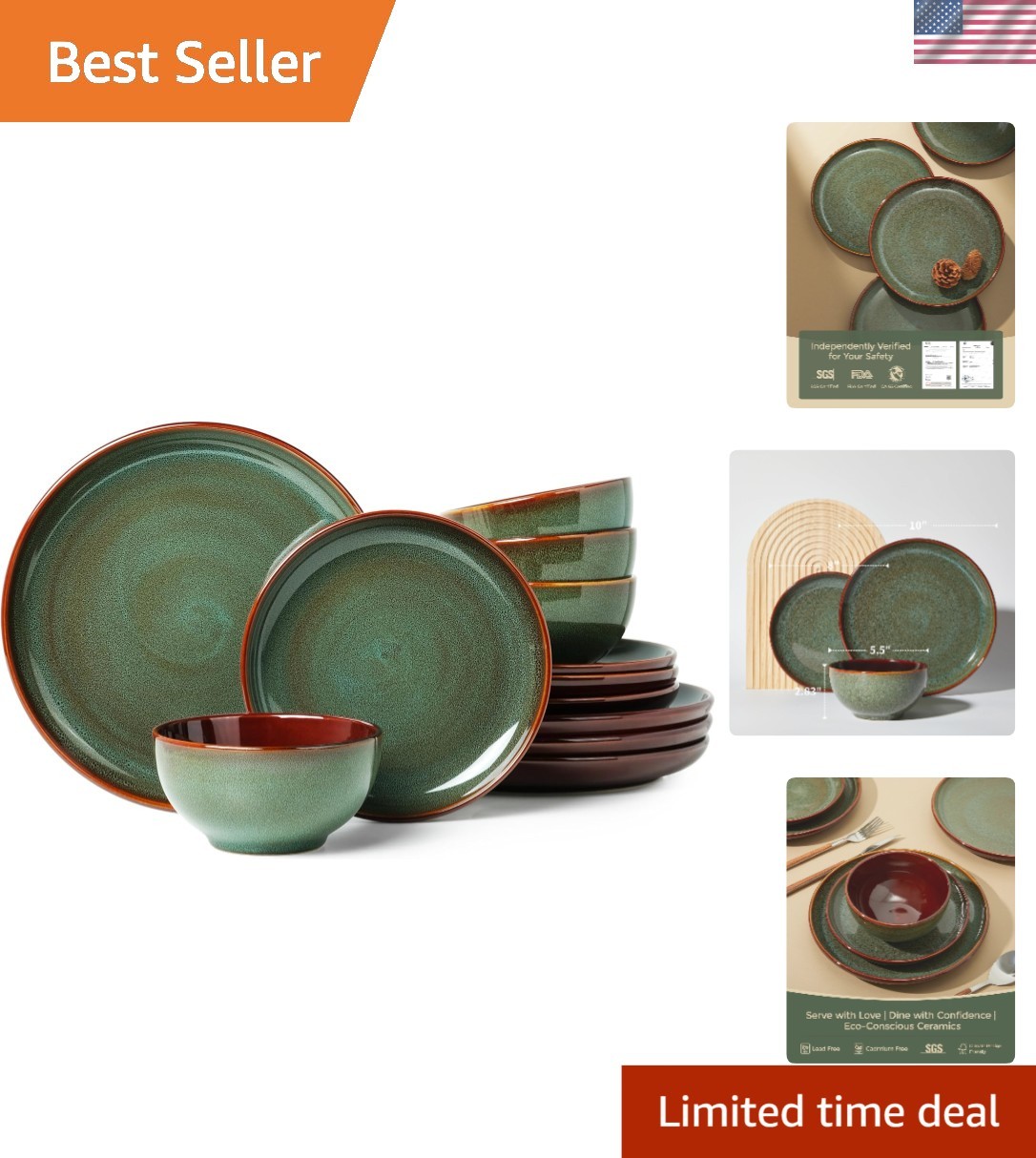S Ceramic Plates Bowls Dinner Service For 4 Kitchen D...
