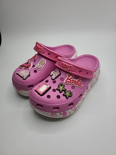 Girls Crocs Pink Multi-Color Barbie Crocs Size 2