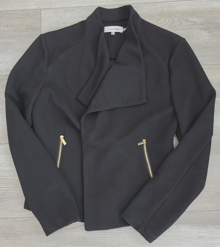 Calvin Klein Women's Black Open Front Zip Pocket Short Jacket Long Sleeve S