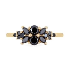 Yellow Gold Plated 1.5ct Round Black Simulated Diamond Ring Floral Cluster