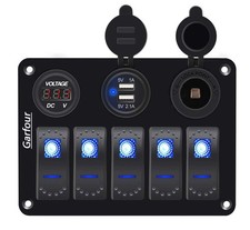Marine Switch Panel Waterproof - 5 Gang Boat Switch Panel 12A/24V with 3.1A D...