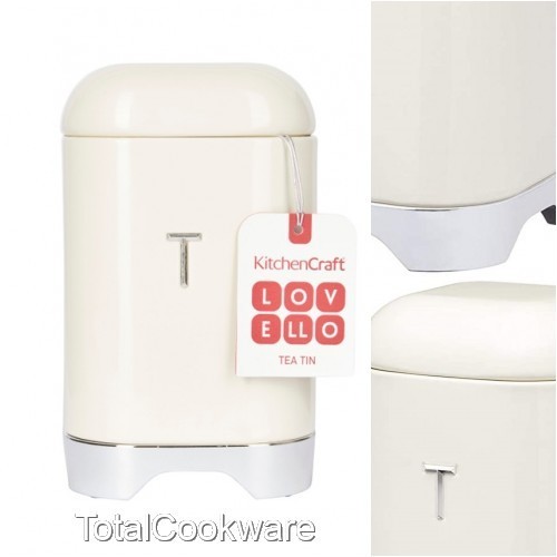 Bote de té KitchenCraft contenedor de almacenamiento de metal crema brillante tarro retro - Imagen 1 de 3