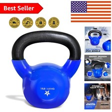 15 LB Vinyl Coated Kettlebell - Safe, Durable  Stylish Home Fitness Equipment