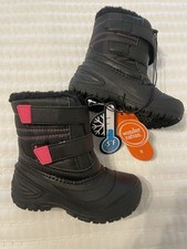 NWT Wonder Nation Toddler Girls Winter Boots Size 8 Black w/Pink hook loop