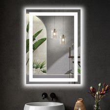 24.1"X32.1" Smart Anti-Fog LED Bathroom Mirror with Front Light Backlit, 3 Col
