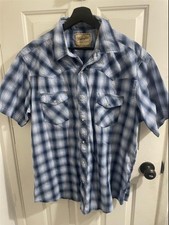 Wrangler Western Shirt Men's XL Short Sleeve Blue Plaid Pearl Snap Cowboys Rodeo