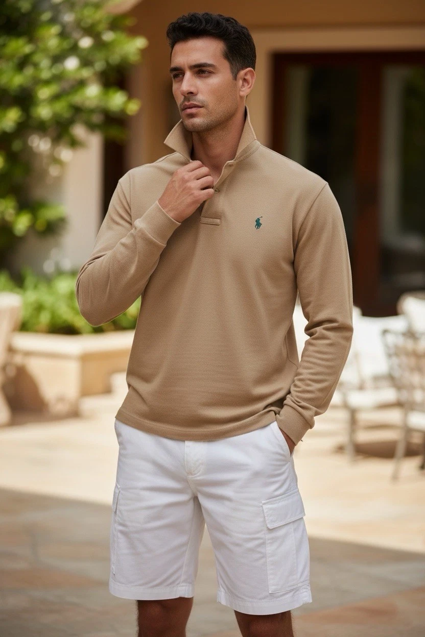POLO RALPH LAUREN TAN LONG SLEEVE POLO CLASSIC FIT NWT M L XL
