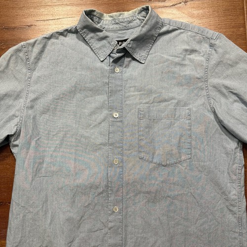 APC Denim Button Up Shirt Mens M Blue Light Wash Classic Fit Short Sleeve City - Picture 3 of 12