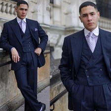 Men's Formal Striped Suits 3 Pieces Slim Fit Custom Made Business Wedding Wear
