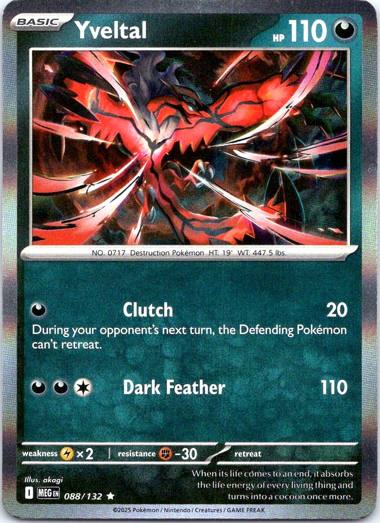 YVELTAL 088/132 RARE MEGA EVOLUTION POKEMON LP HOLO