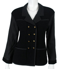 CHANEL 94P Vintage Black Boucle Tweed CC Logo Button Double-Breasted Jacket 34