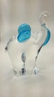 Vintage Murano Hand Blown Clear Glass Elephant Figurine Blue Accents