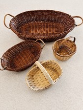 Lot of 4 Woven Wicker Baskets Boho Farmhouse Gathering Storage Nesting Decor