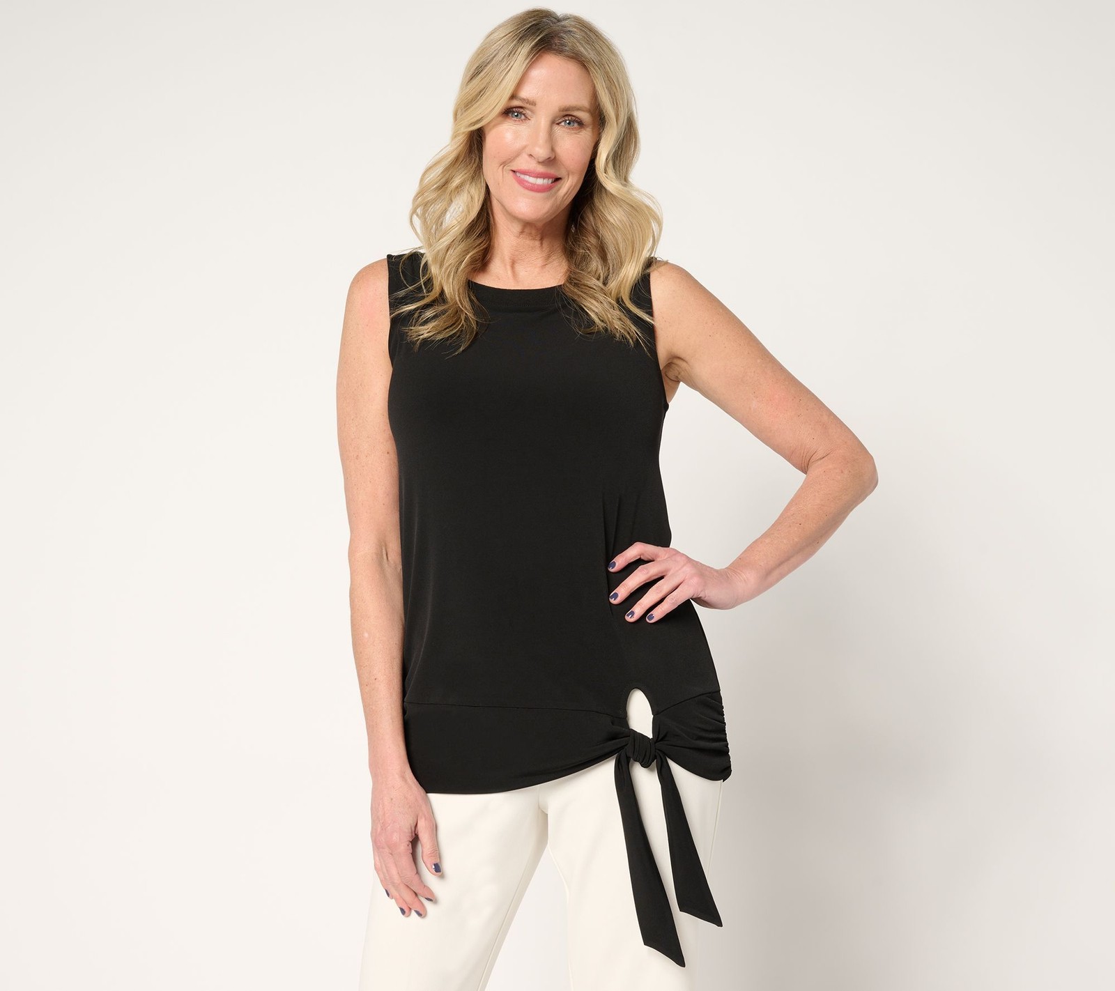 Susan Graver Women's Top Sz M Every Day Liquid Knit Sleeveless Rib Black A684076