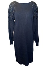 Women’s Vintage Jane Ashley Black Sweater Dress Beaded Sz M