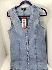 Frye Denim Dress Women Size XL Blue Metal Button Cotton Stretch Light Wash NWT
