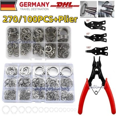270/100tlg Edelstahl E Clips Sortiment Sicherungsring Seegering Sprengring Zange