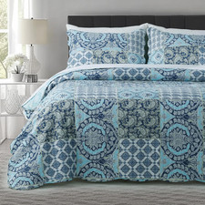 Country-Chic Printed Pre-Washed Quilt Bedding Set - Microfiber Fabric Quilted Pa
