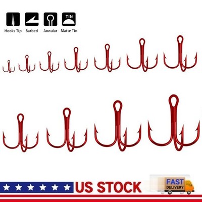 100pcs Fishing Hook Sharp Treble Hooks Size 2# 4# 6# 8# Tackle Barbed Hooks Red