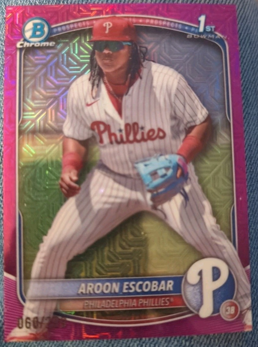 2025 Bowman Chrome Prospects Aroon Escobar BCP-65 Fuchsia Mojo Refractor 060/299